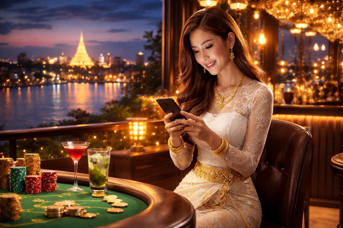 ရန်ကုန်မြစ်ခြမ်းနားတွင် မိုဘိုင်းကာစီနိုဂိမ်းကစားနေသူ